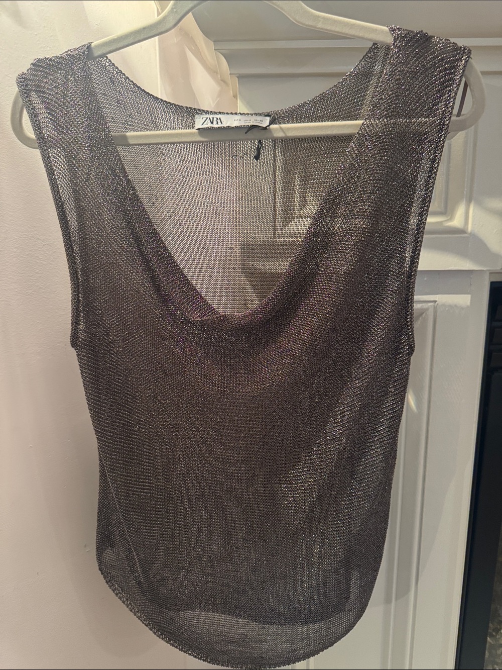 Zara Metallic Charcoal Sheer Knit Tank